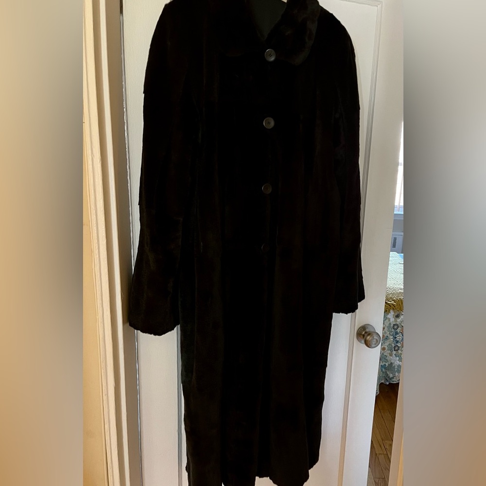 52” Dyed Plucked Mink Coat, Shirt Collar, Double TBC, Reverse to Taffeta